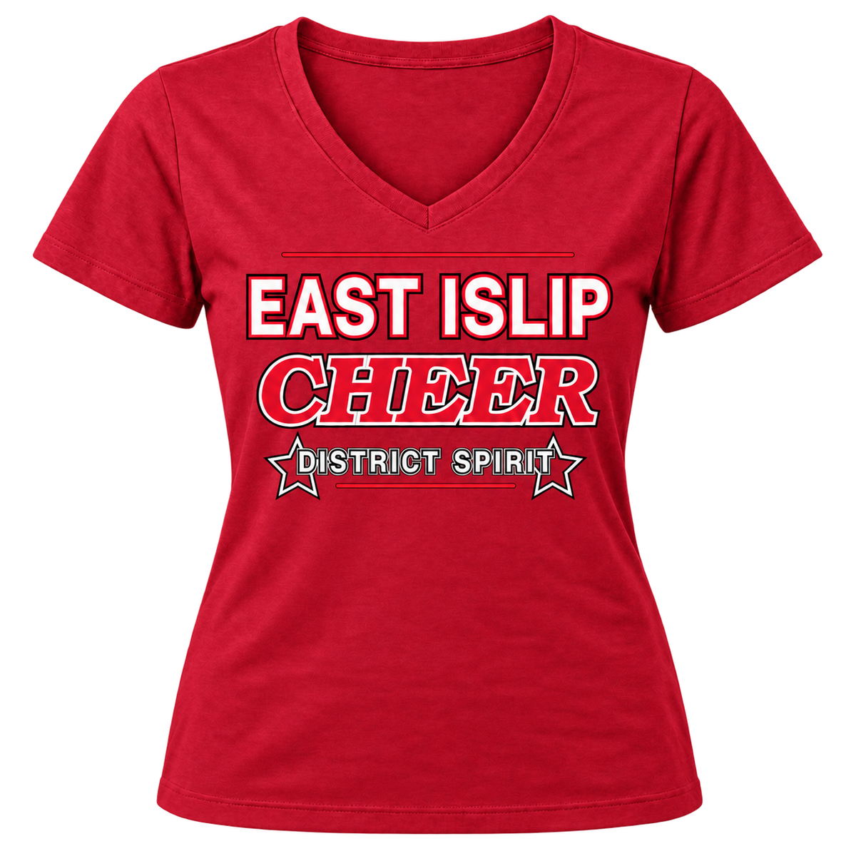 East Islip Cheer women’s collegiate V-neck in Red, front view