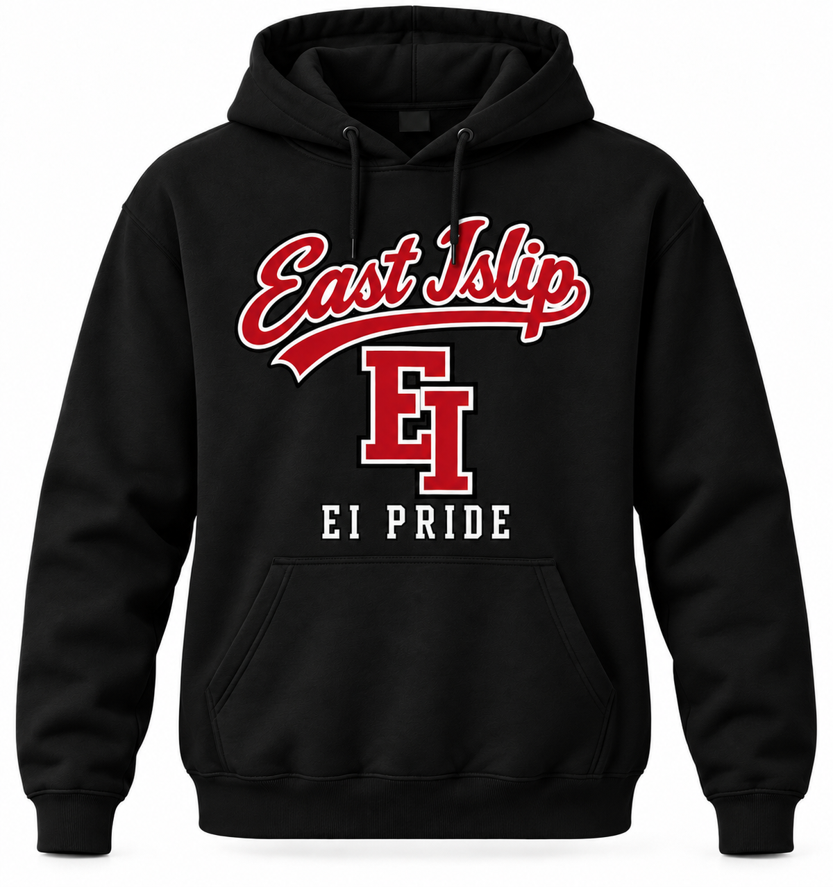East Islip heritage-script Adult Hoodie in Black
