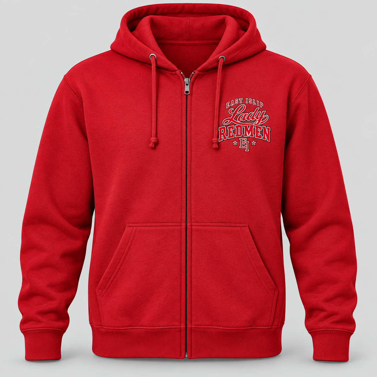 East Islip Lady Redmen Adult Zip-Up Hoodie in Red