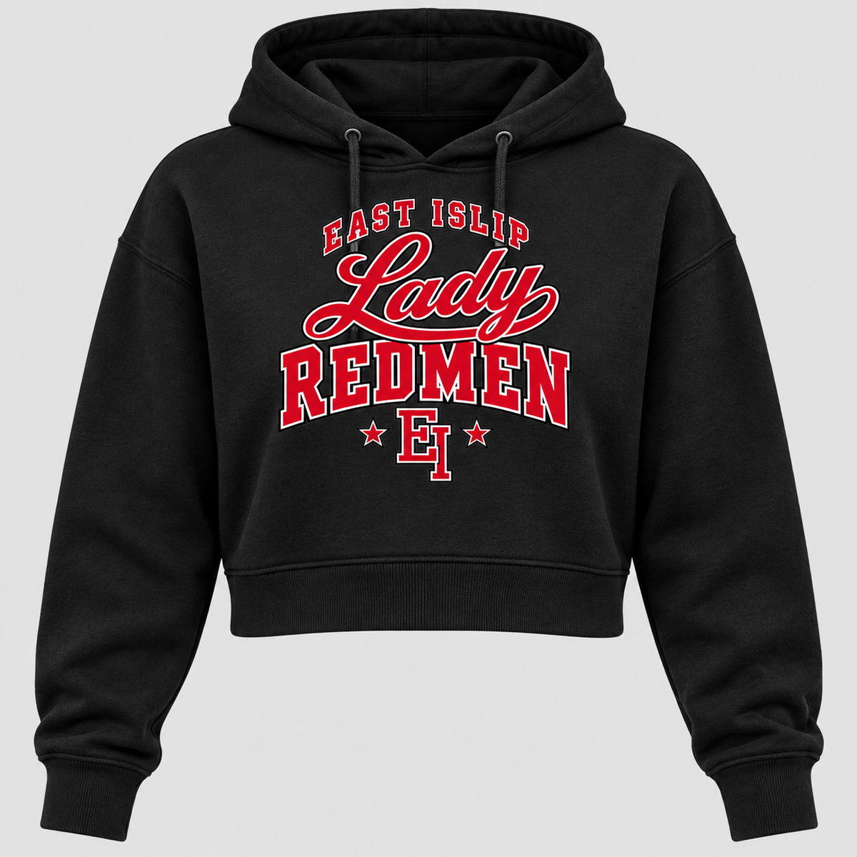 East Islip Lady Redmen Women's Cropped Hoodie in Black