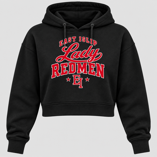 East Islip Lady Redmen Women's Cropped Hoodie in Black