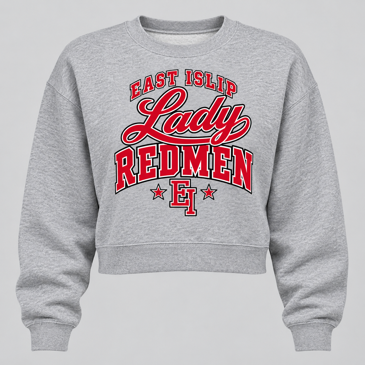 East Islip Lady Redmen Women's Cropped Crewneck in Heather Gray