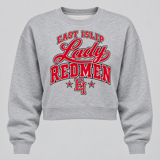 East Islip Lady Redmen Women's Cropped Crewneck in Heather Gray