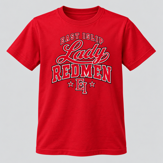 East Islip Lady Redmen Youth Varsity Tee in Red