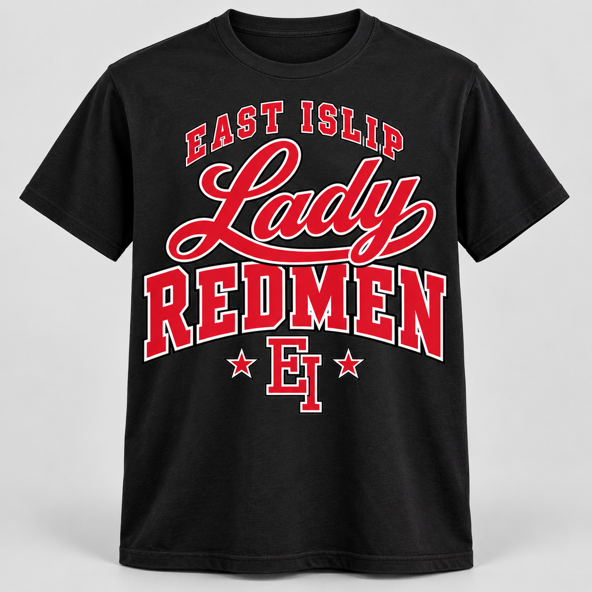 East Islip Lady Redmen Heavyweight Adult Tee in Black