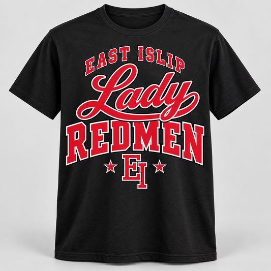 East Islip Lady Redmen Heavyweight Adult Tee in Black