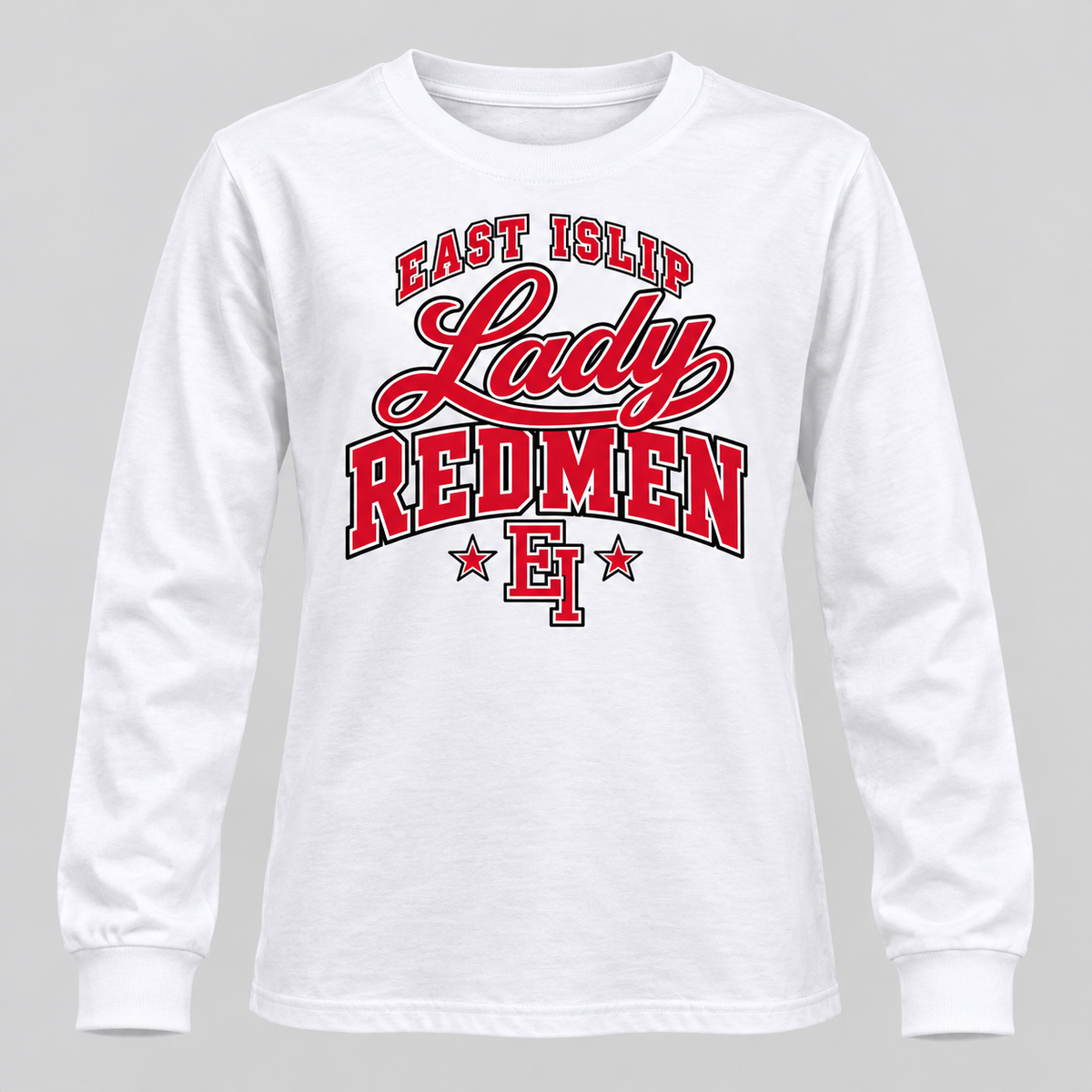 East Islip Lady Redmen Youth Long Sleeve Tee in White