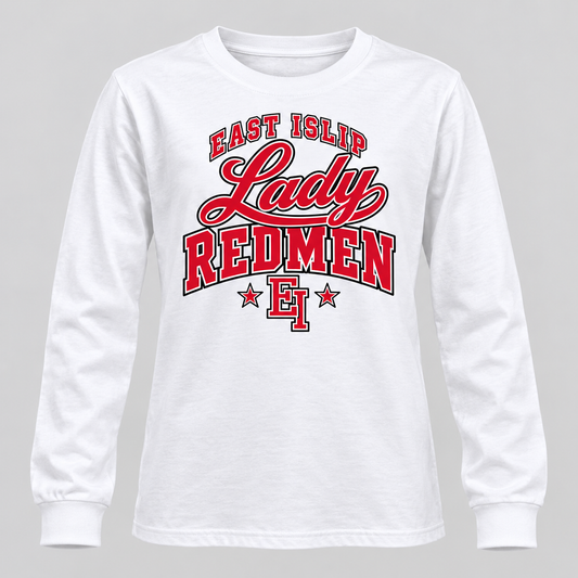 East Islip Lady Redmen Youth Long Sleeve Tee in White