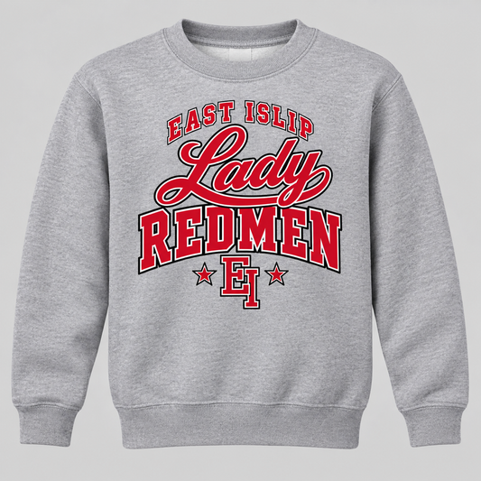 East Islip Lady Redmen Youth Crewneck Sweatshirt in Heather Gray