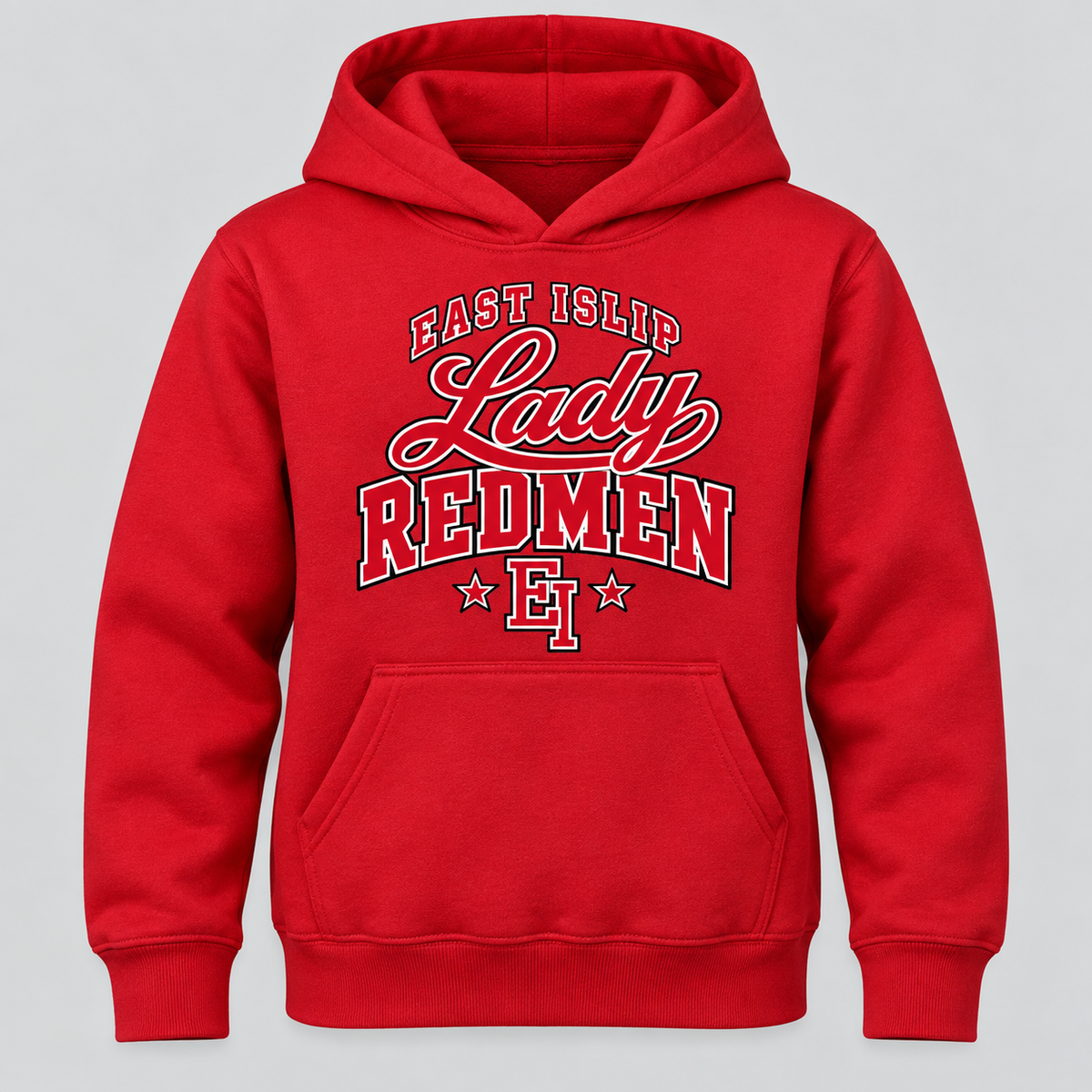 East Islip Lady Redmen Youth Pullover Hoodie in Red