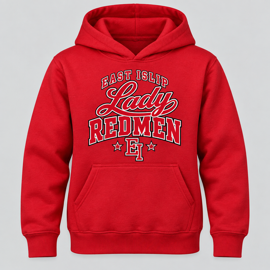East Islip Lady Redmen Youth Pullover Hoodie in Red