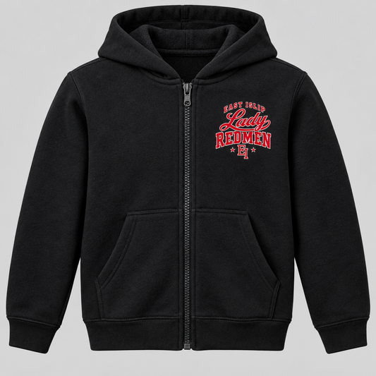 East Islip Lady Redmen Youth Zip-Up Hoodie in Black