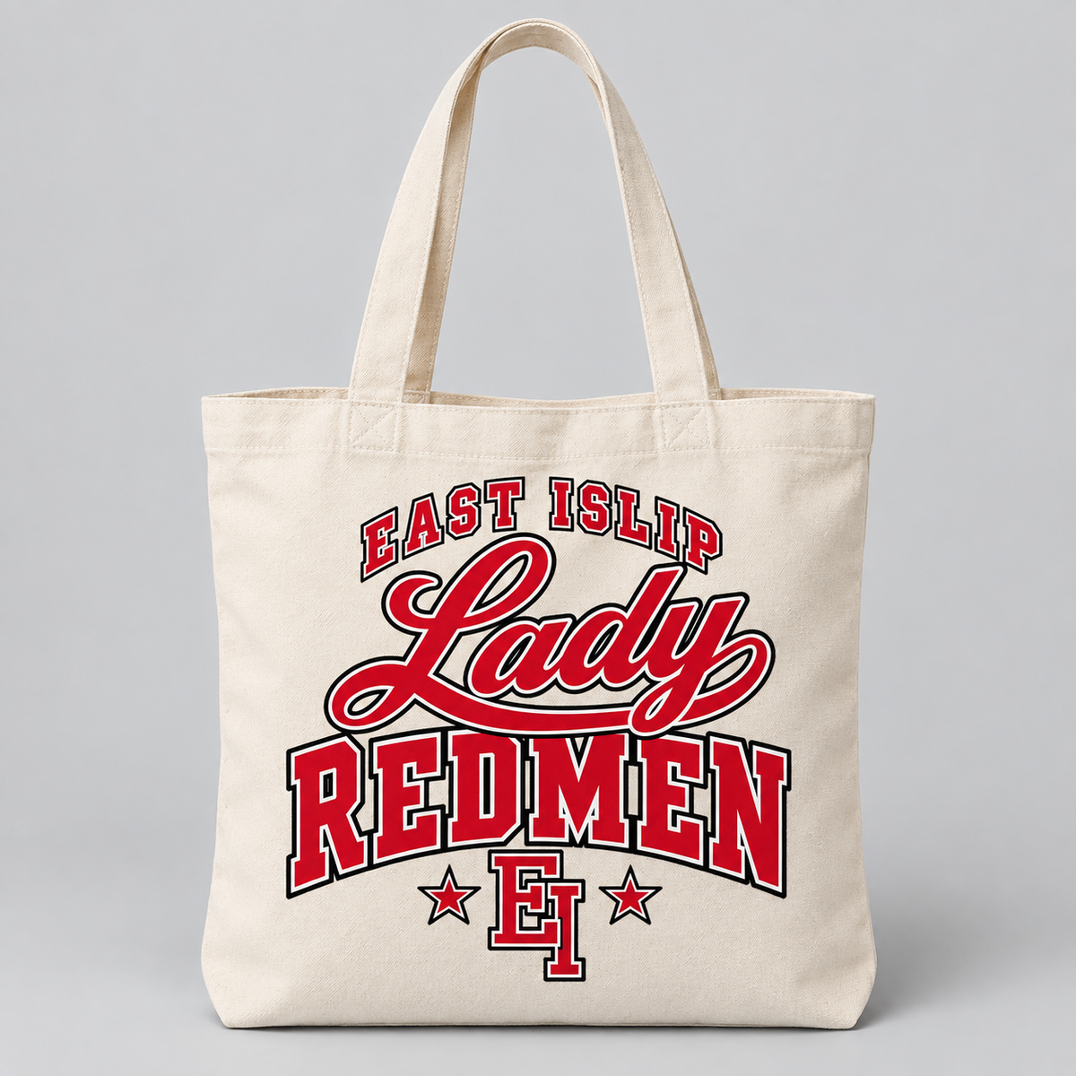 East Islip Lady Redmen Canvas Tote Bag in Natural