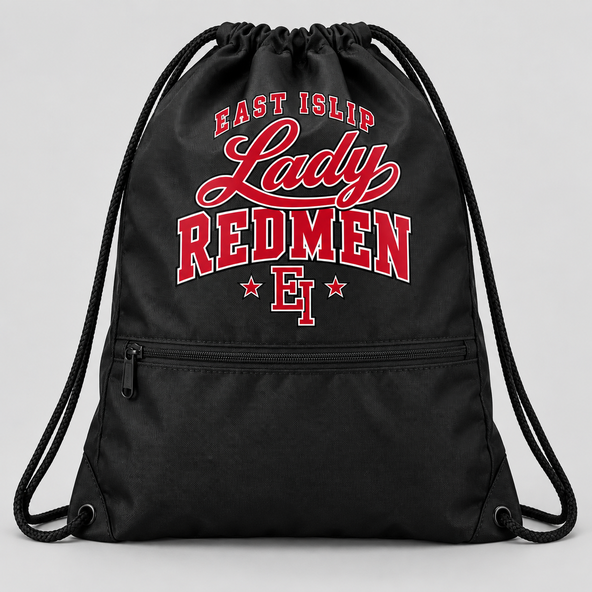 East Islip Lady Redmen Drawstring Sports Bag in Black