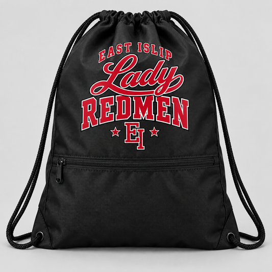 East Islip Lady Redmen Drawstring Sports Bag in Black