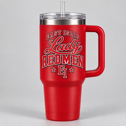 East Islip Lady Redmen 40 oz Handled Tumbler in Red