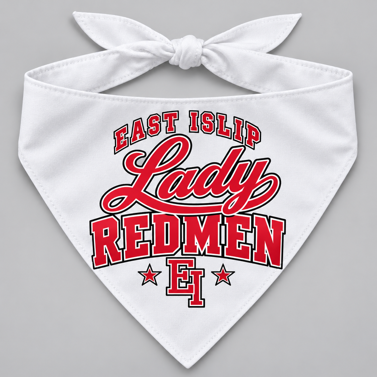 East Islip Lady Redmen Pet Bandana in White