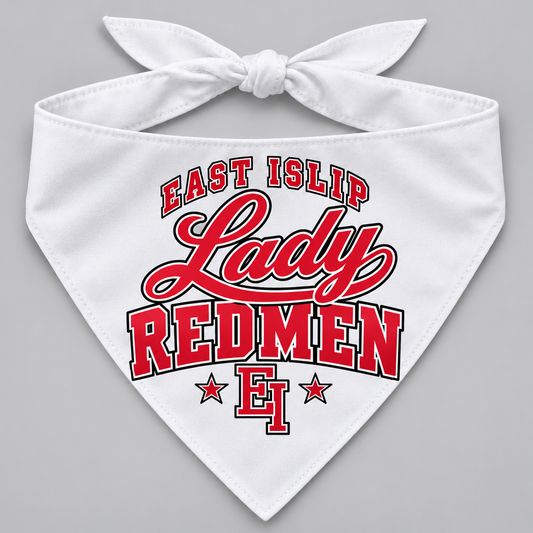 East Islip Lady Redmen Pet Bandana in White