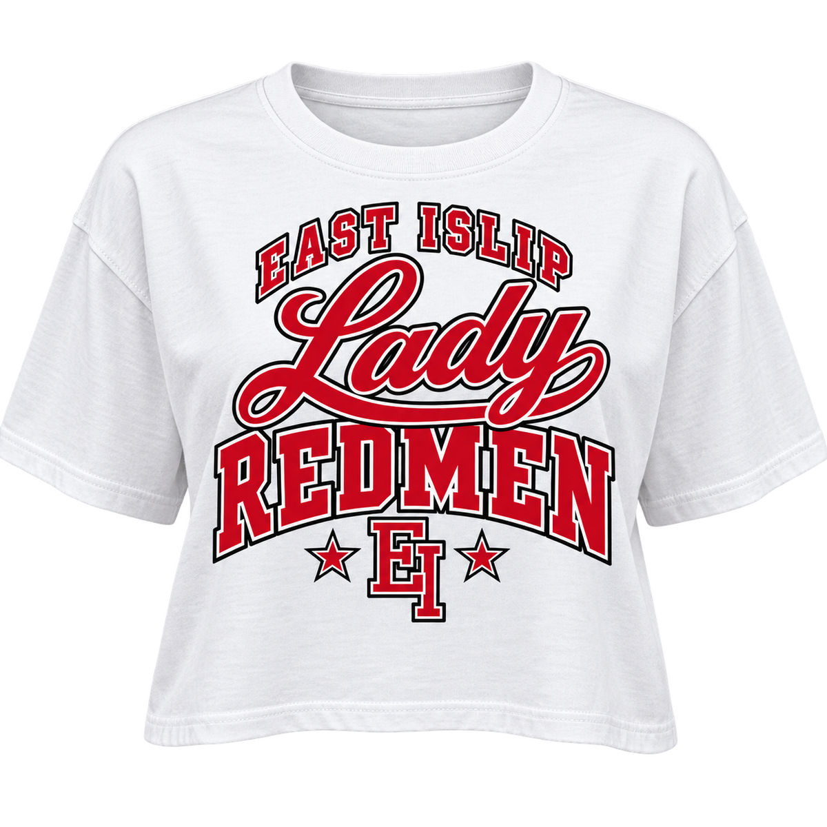East Islip Lady Redmen Women's Boxy Crop Tee in White