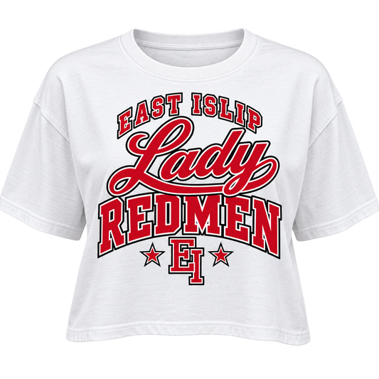 East Islip Lady Redmen Women's Boxy Crop Tee in White