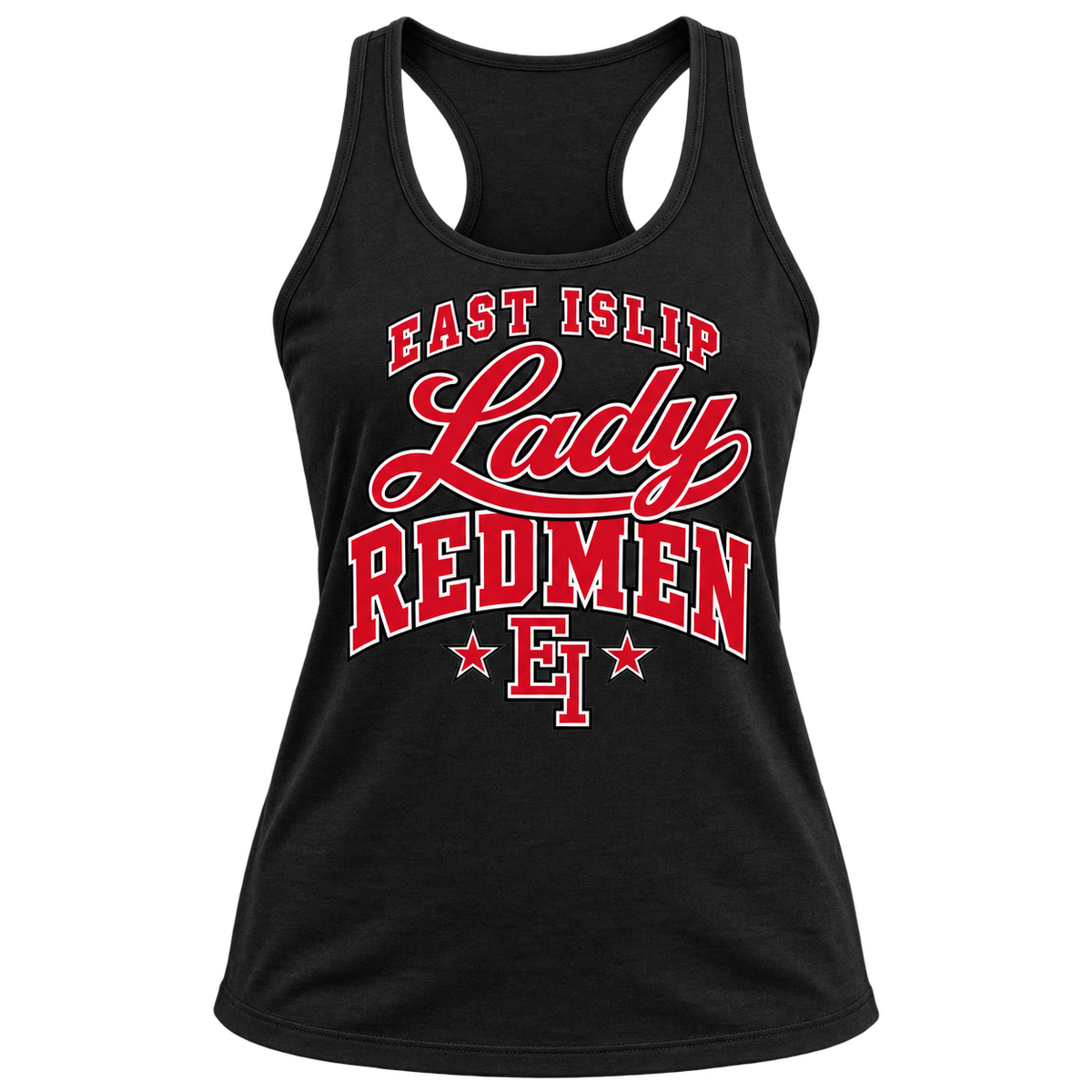 East Islip Lady Redmen Women's Racerback Tank in Black