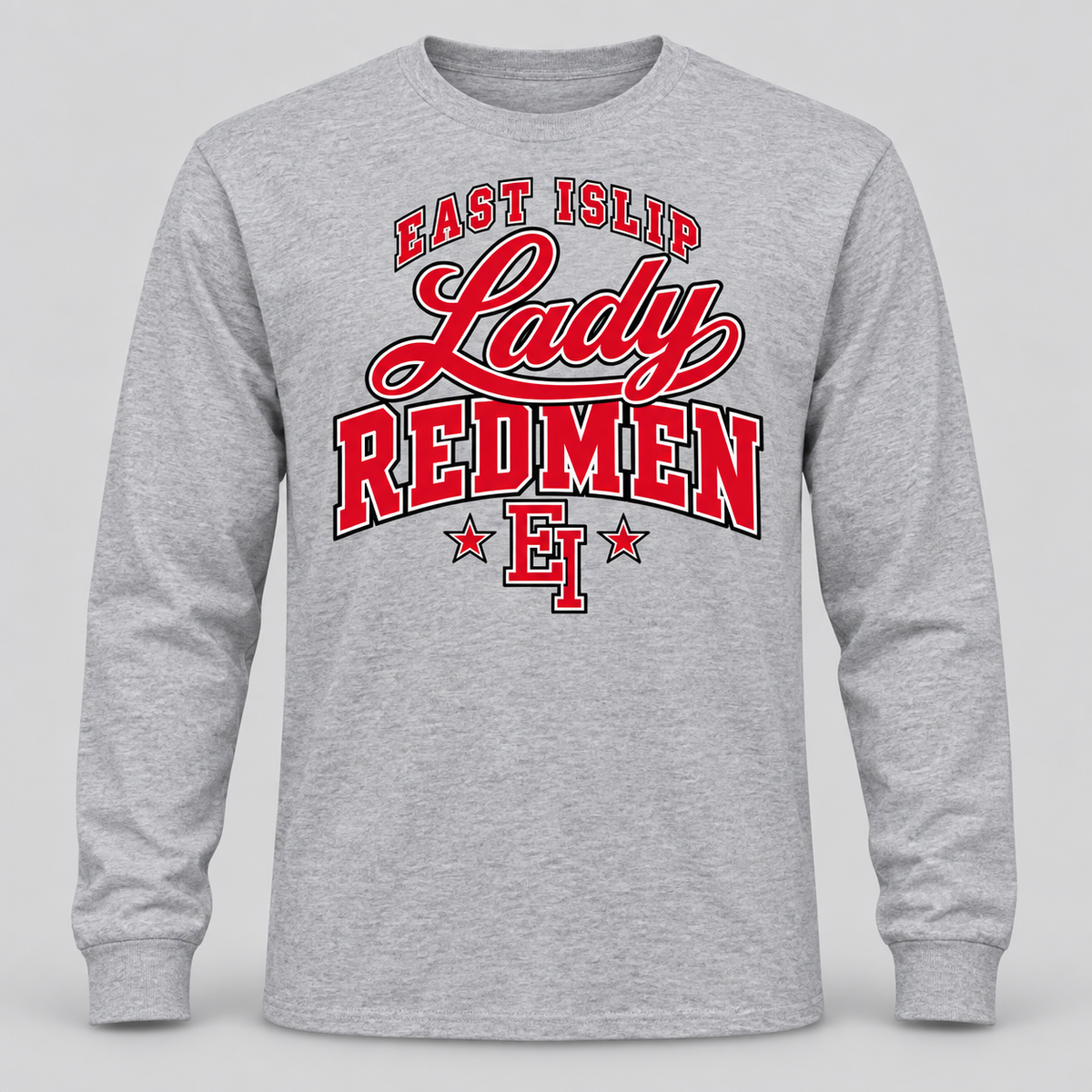 East Islip Lady Redmen Adult Long Sleeve Tee in Heather Gray