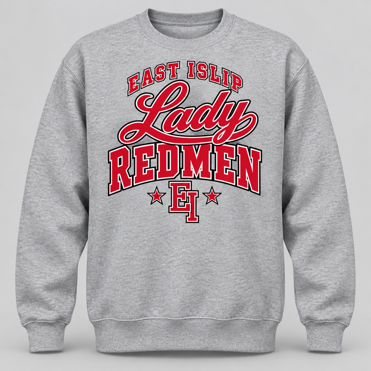 East Islip Lady Redmen Adult Crewneck Sweatshirt in Heather Gray