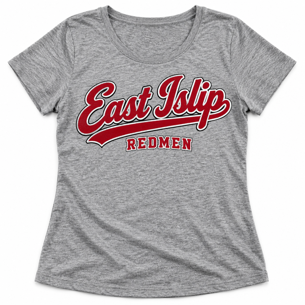 East Islip Redmen Classic Women’s East Islip Script Tee in Heather Gray