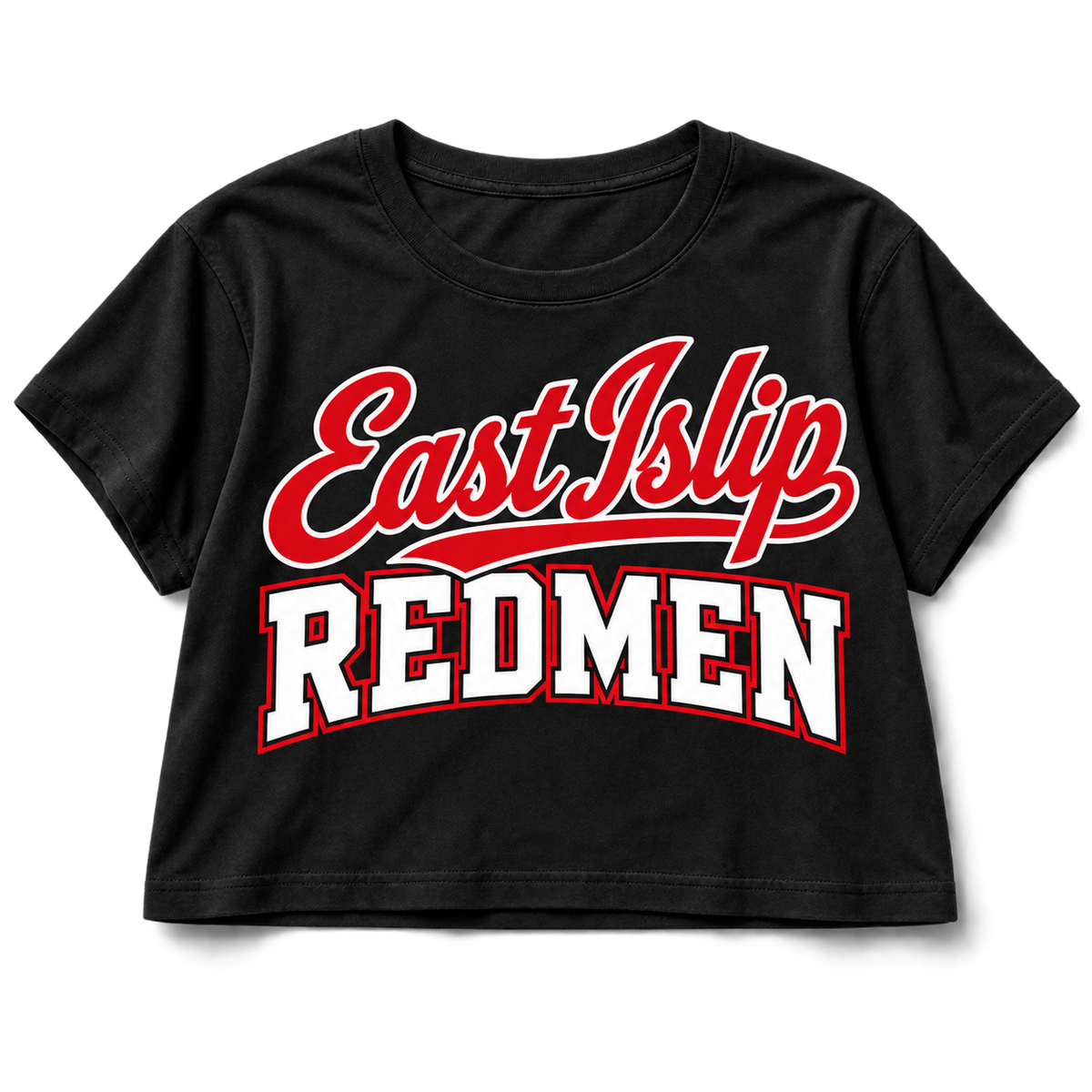 East Islip Redmen Classic Women’s Redmen Crop Tee in Black