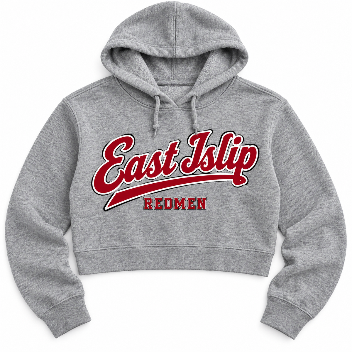 East Islip Redmen Classic Women’s East Islip Cropped Hoodie in Heather Gray