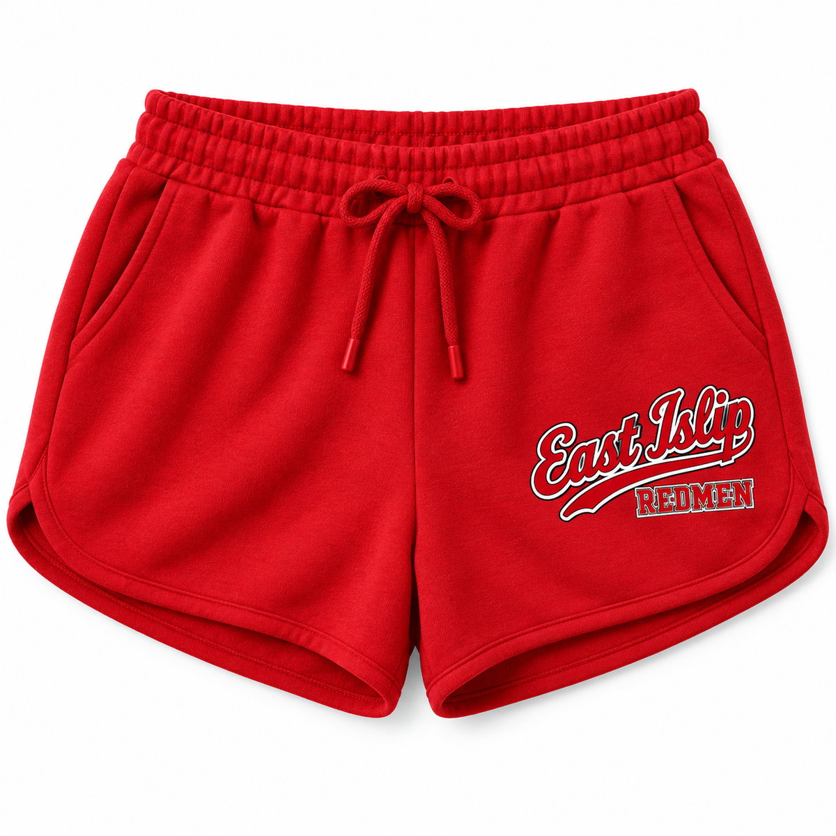 East Islip Redmen Classic Women’s Fleece Shorts in Red