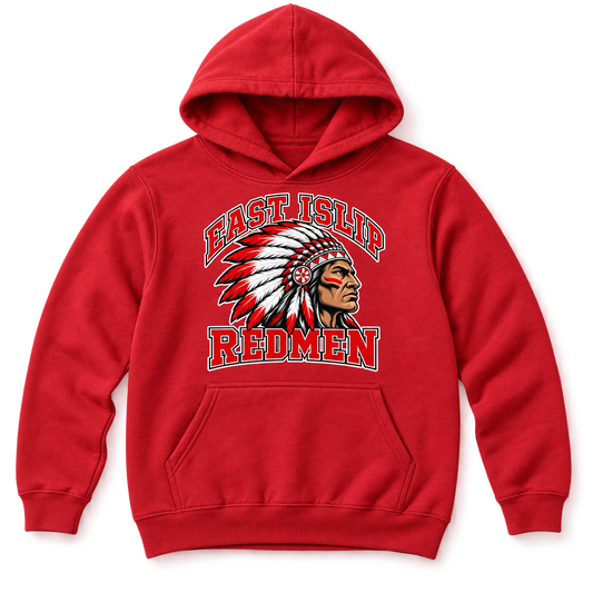 East Islip Redmen Classic Youth Pullover Hoodie in Red