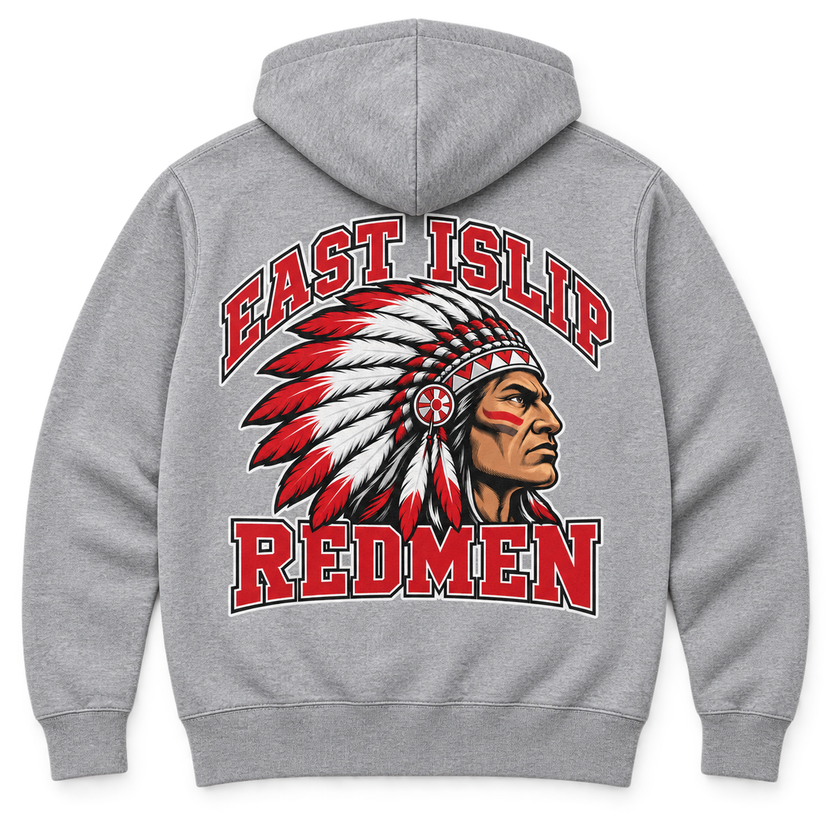 East Islip Redmen Classic Adult Zip-Up Hoodie in Heather Gray