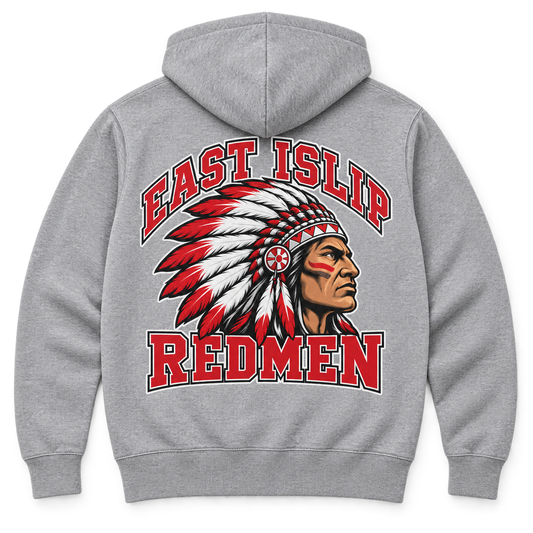 East Islip Redmen Classic Adult Zip-Up Hoodie in Heather Gray
