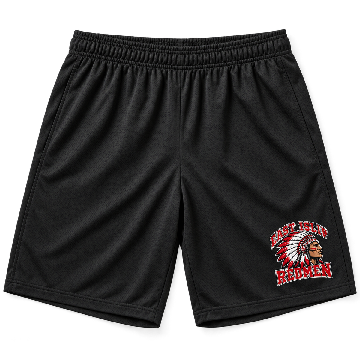 East Islip Redmen Classic Adult Athletic Shorts in Black