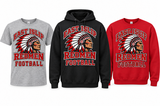 East Islip Redmen Football tee, hoodie and sweatshirt choices