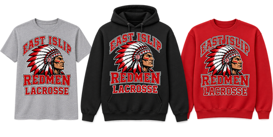 East Islip Redmen Lacrosse tee, hoodie and sweatshirt choices
