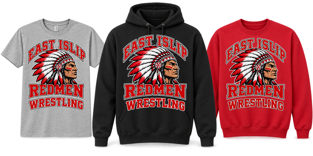 East Islip Redmen Wrestling tee, hoodie and sweatshirt choices