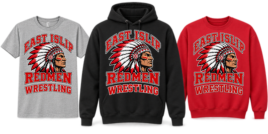 East Islip Redmen Wrestling tee, hoodie and sweatshirt choices