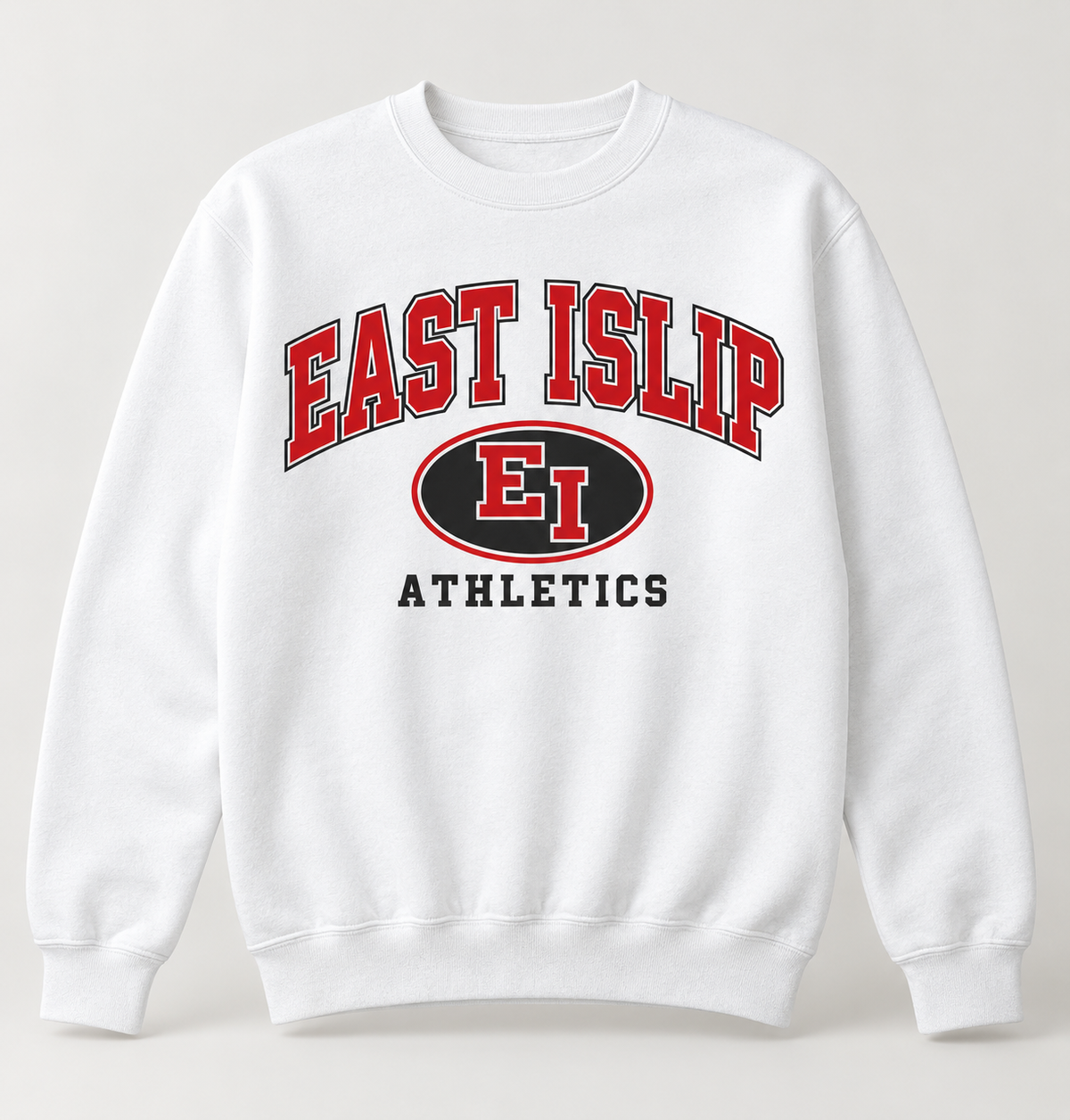 East Islip Stadium Crest Crewneck Sweatshirt in White — front view