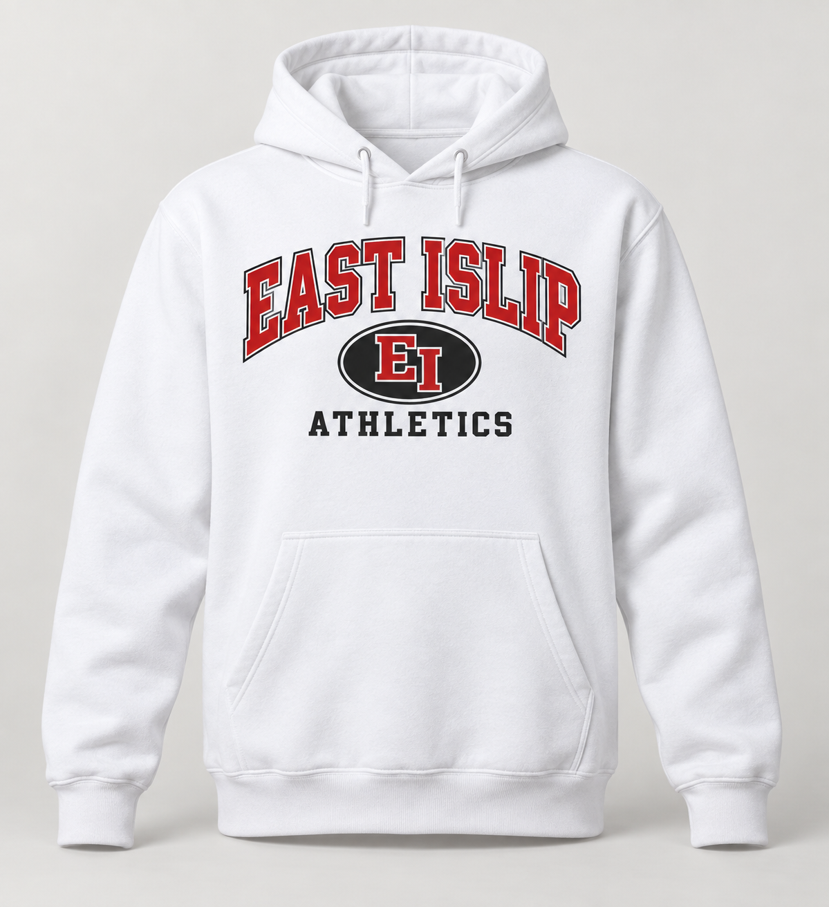 East Islip Stadium Crest Pullover Hoodie in White — front view