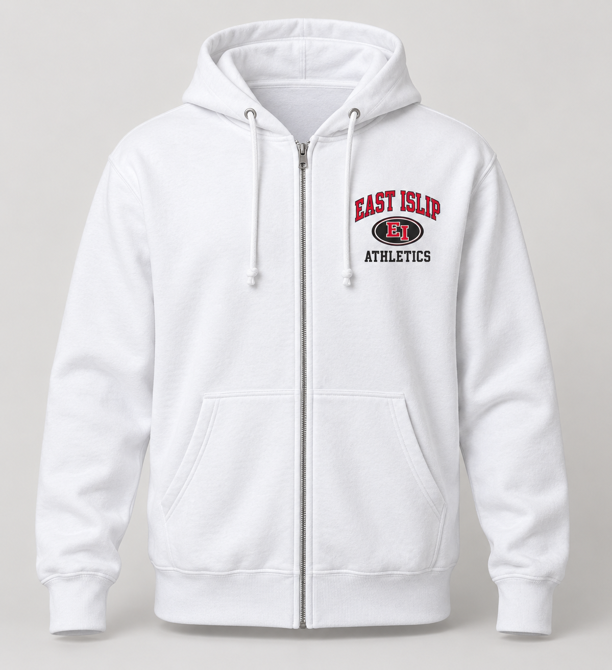 East Islip Stadium Crest Zip Hoodie in White — front view