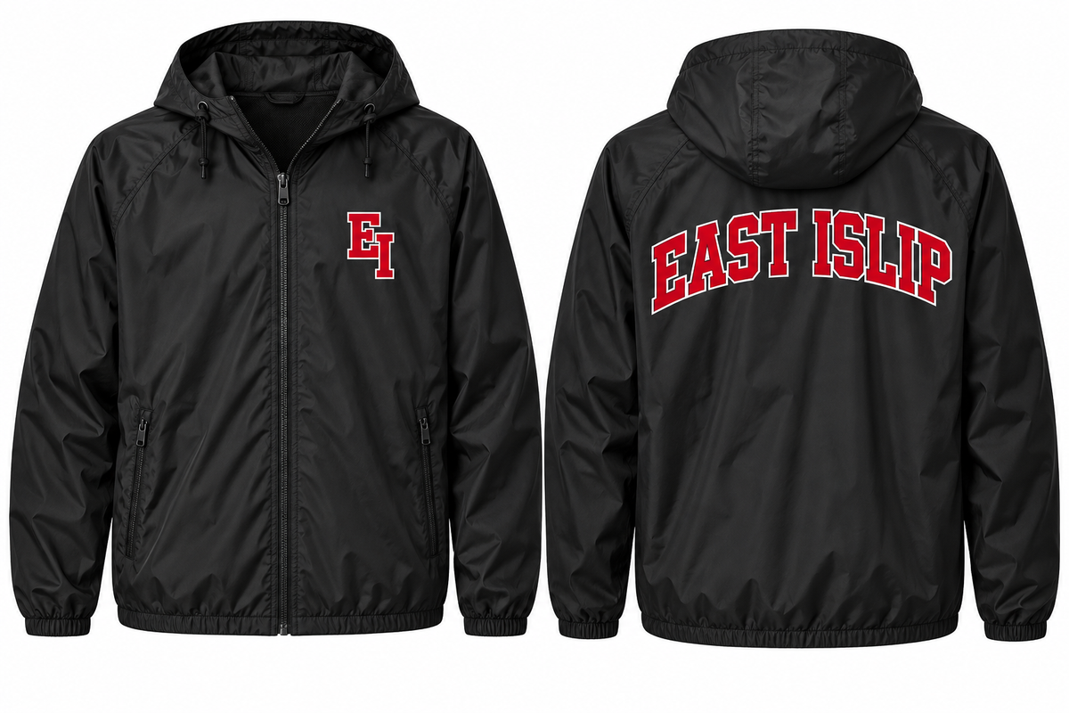East Islip Varsity Windbreaker — Black front and back