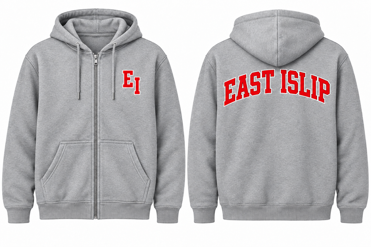 East Islip Varsity Zip-Up Hoodie in Heather Gray