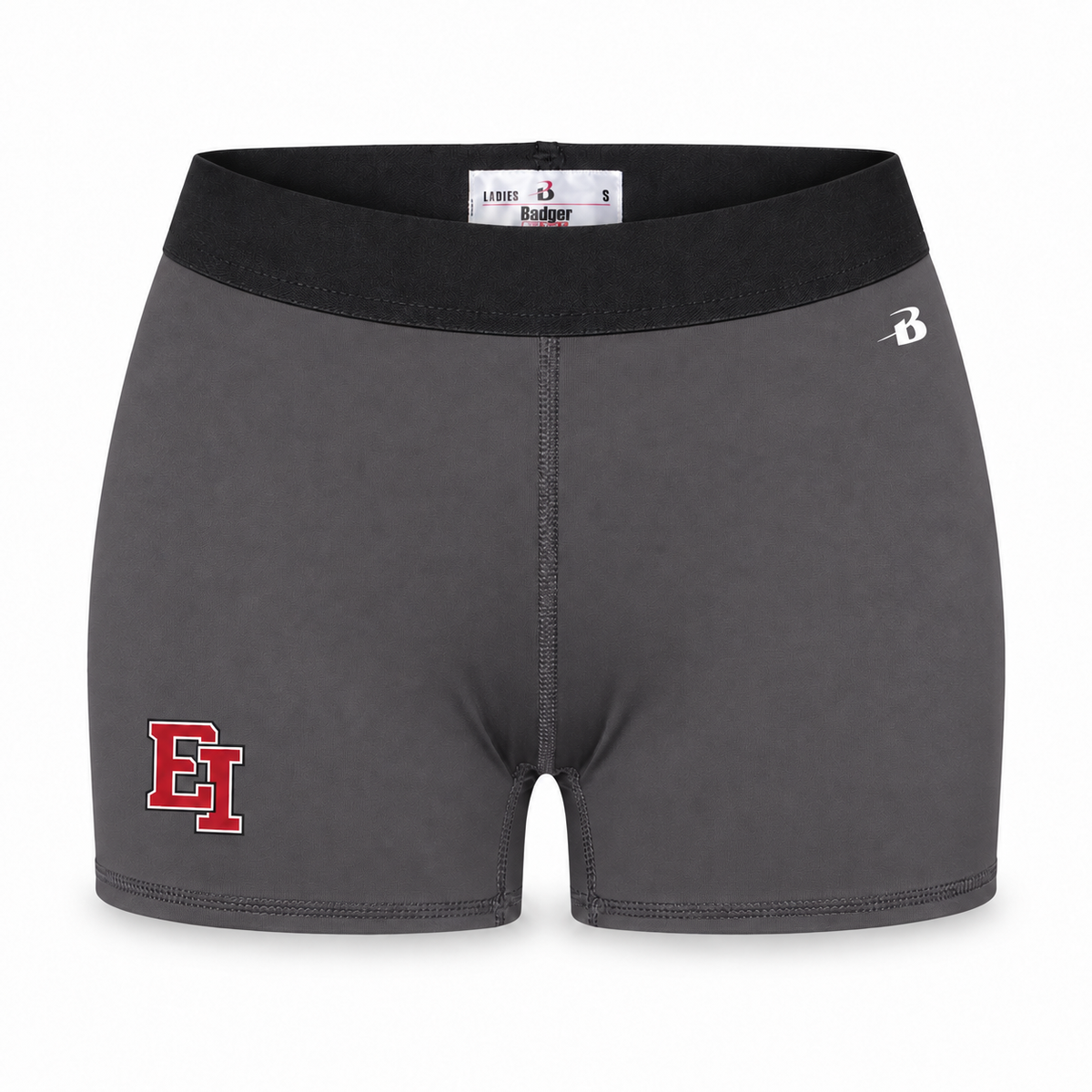 Adult women’s Graphite gray fitted 3-inch EI training shorts with black elastic waistband
