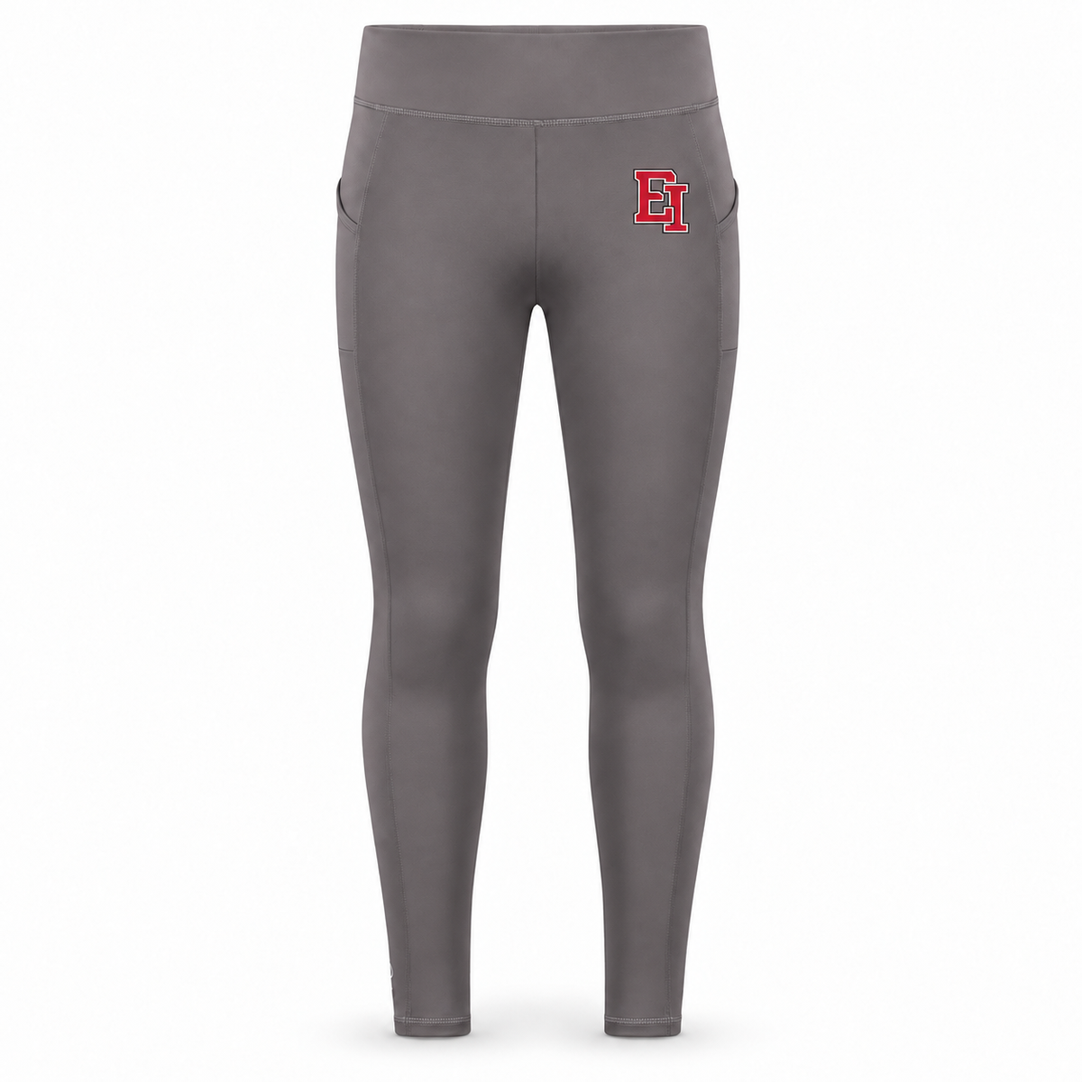 Adult women’s Carbon solid gray EI high-waisted leggings with thigh pockets
