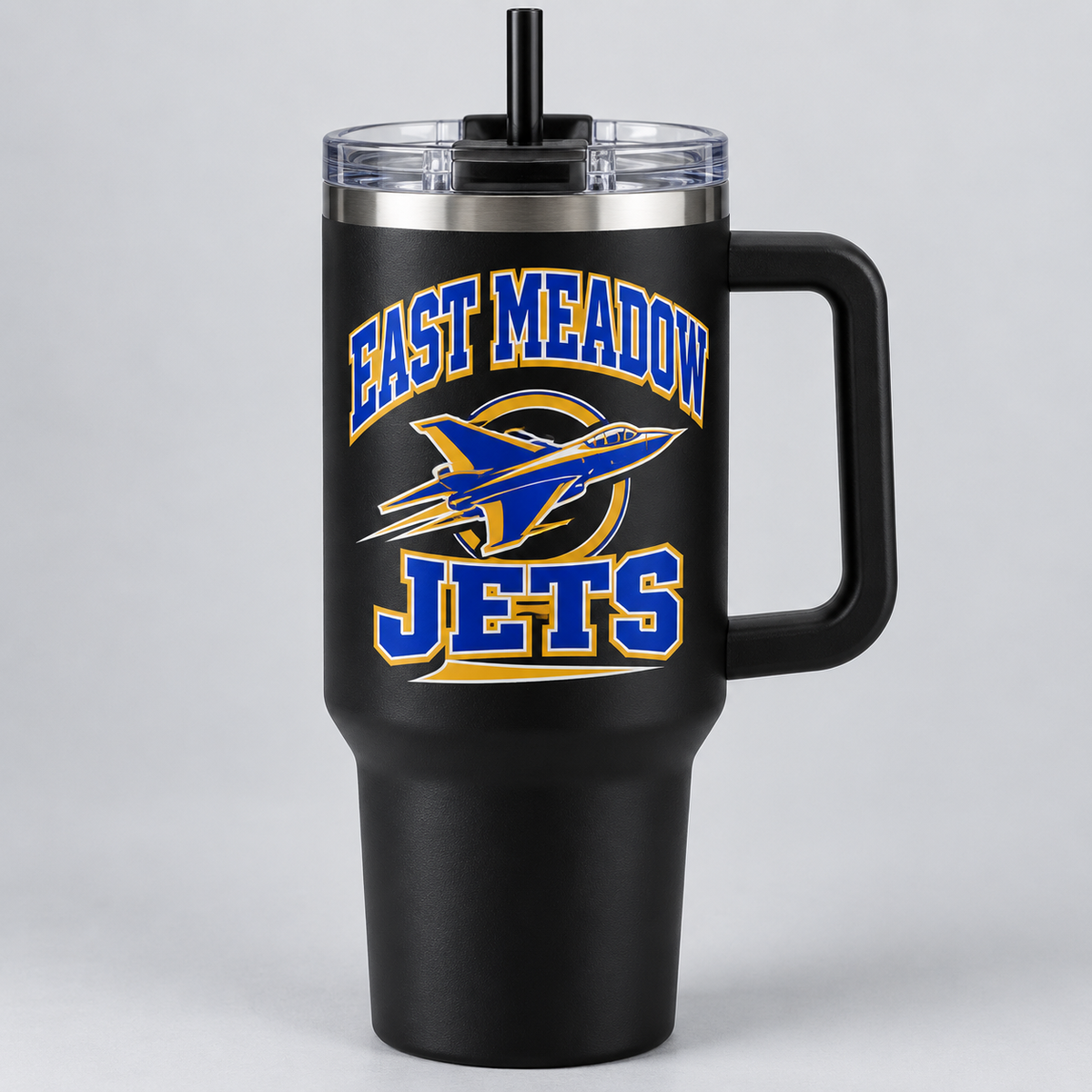 East Meadow Jets 40 oz Handled Tumbler product mockup