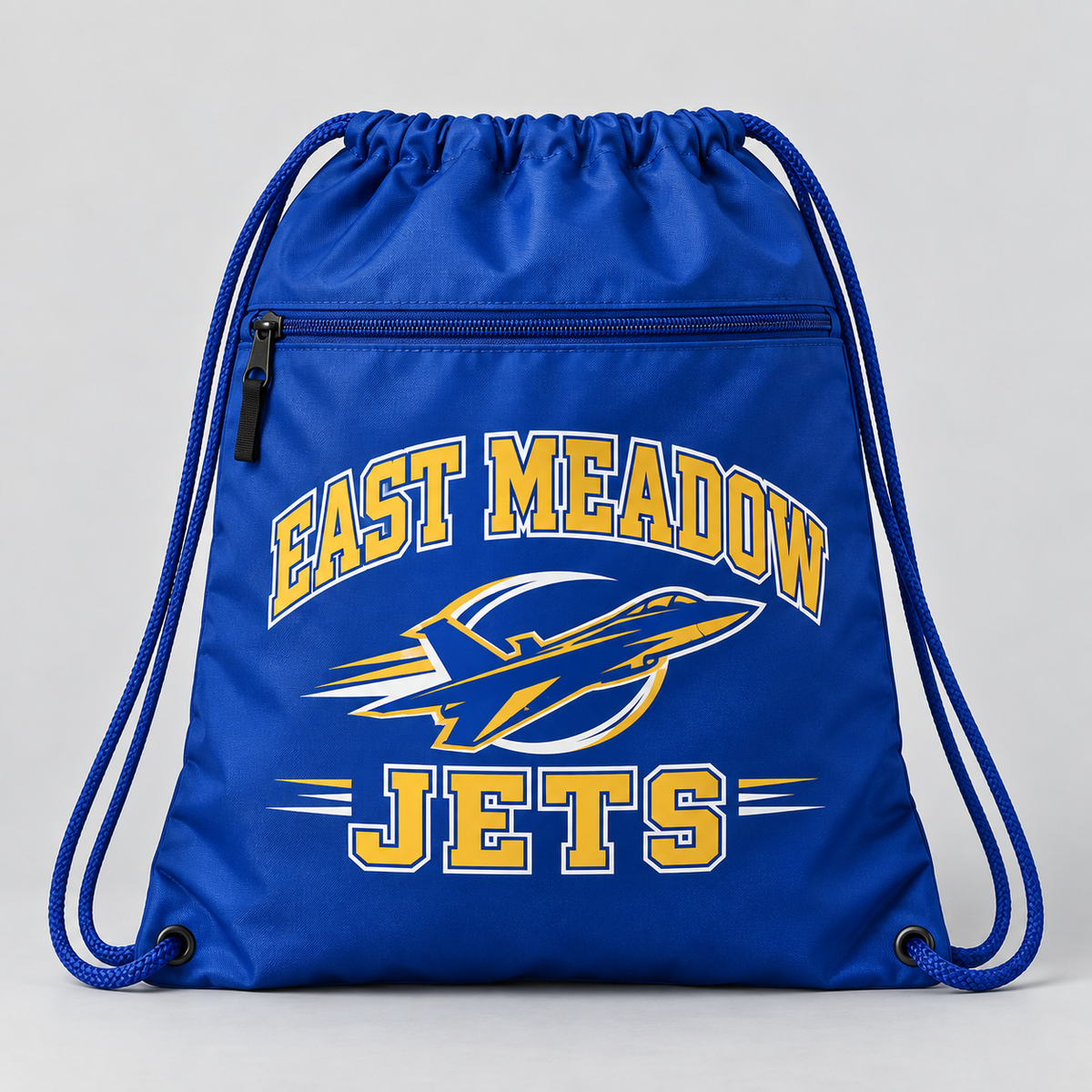East Meadow Jets Zip-Pocket Drawstring Bag product mockup