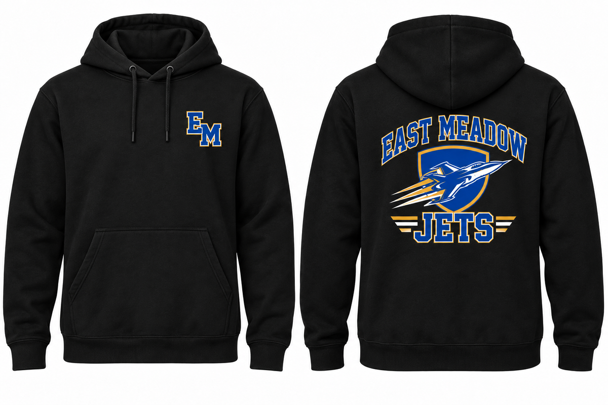 EAST MEADOW JETS black hoodie front and back