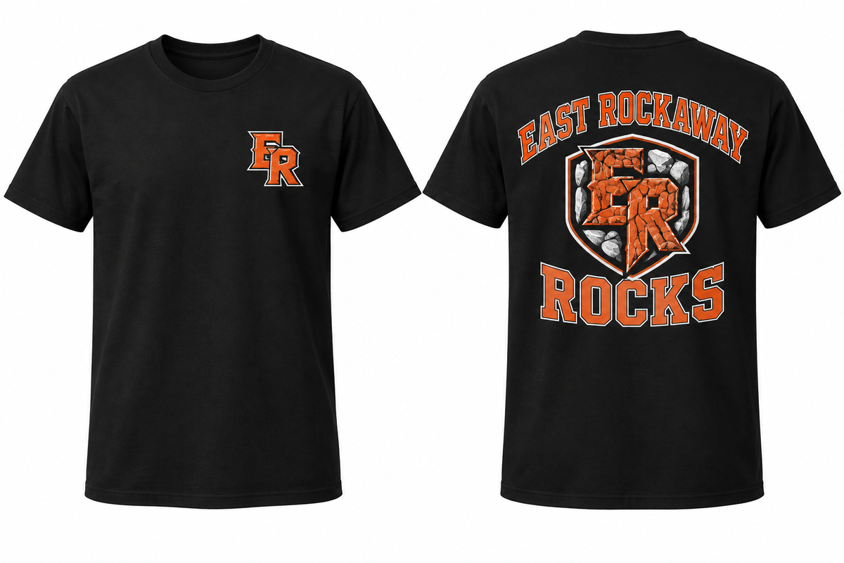 EAST ROCKAWAY ROCKS black tee front and back